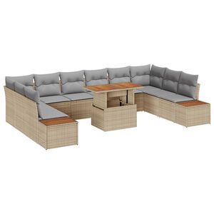 vidaXL Conjunto de sof&aacute; de jard&iacute;n 11 pcs Beige Polirat&aacute;n