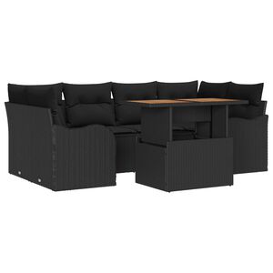vidaXL Conjunto de sof&aacute; de jard&iacute;n 7 pcs Negro Polirat&aacute;n