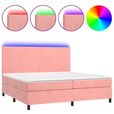 vidaXL Cama box spring colchón y LED terciopelo rosa 200x200 cm