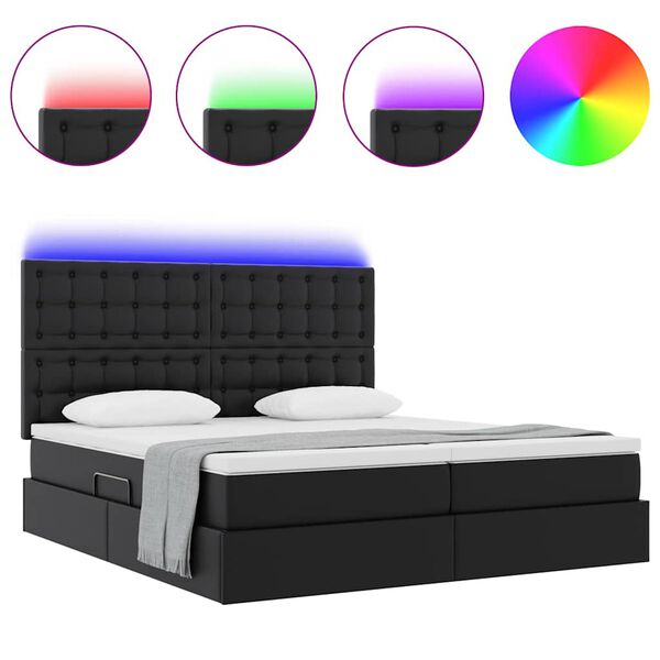 vidaXL Cama con almacenamiento y LED con cabecera Negro 200 x 200 cm