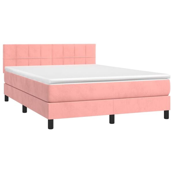 vidaXL Cama box spring colch&oacute;n y LED terciopelo rosa 140x190 cm