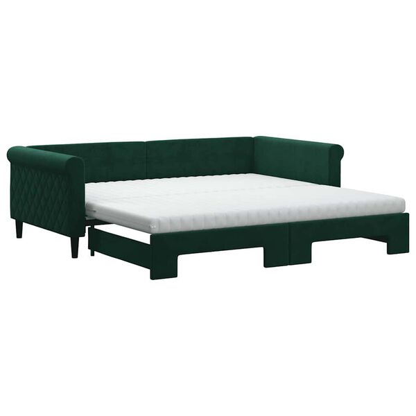 vidaXL Sof&aacute; cama nido con colch&oacute;n terciopelo verde oscuro 100x200 cm
