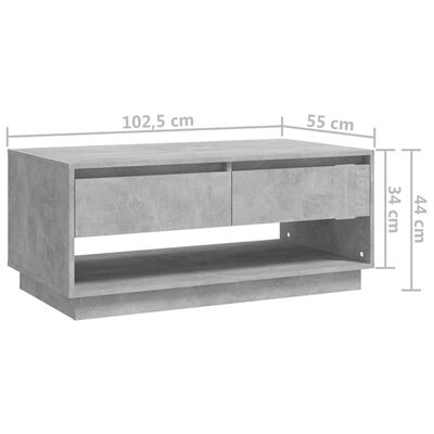 vidaXL Mesa de centro madera contrachapada gris hormigón 102,5x55x44cm