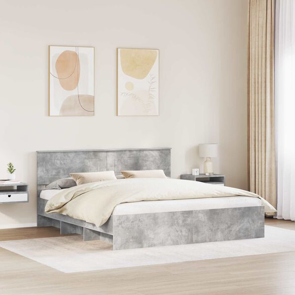 vidaXL Estructura de cama con cabecera Gris Concreto 200 x 200 cm