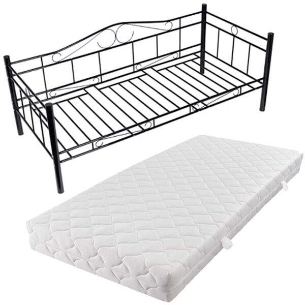 vidaXL Sof&aacute; cama con colch&oacute;n de metal negra 90x200 cm