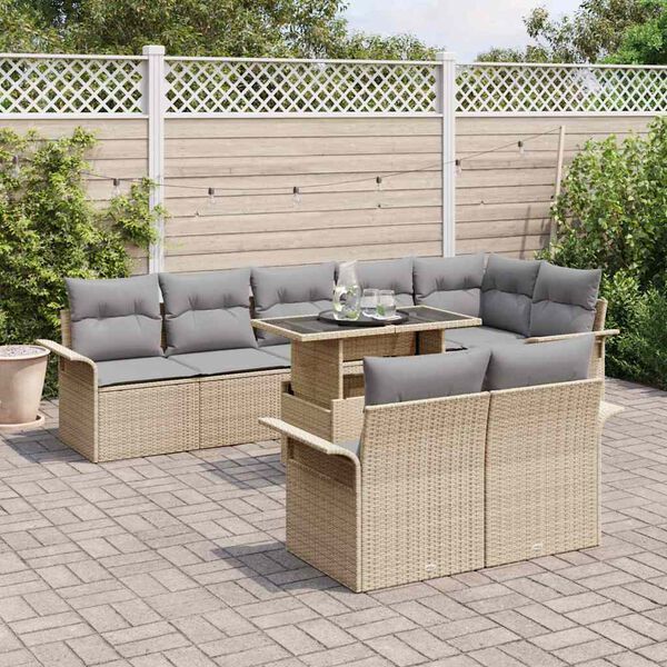 vidaXL Conjunto de sof&aacute; de jard&iacute;n con coj&iacute;n 9 pcs Beige Polirat&aacute;n