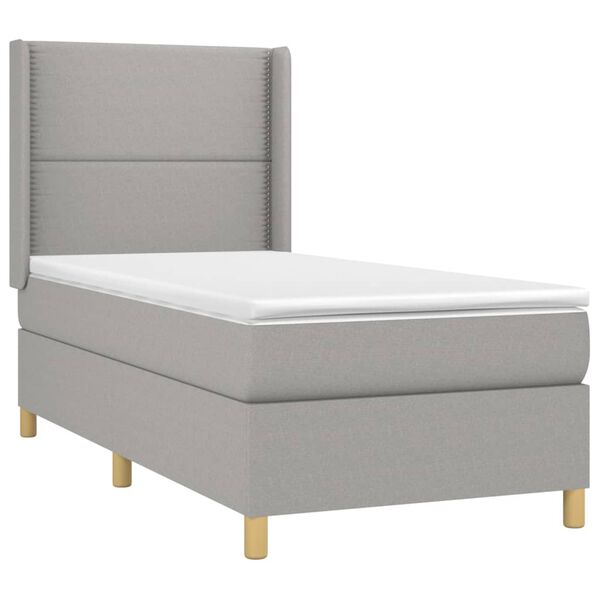 vidaXL Cama box spring colch&oacute;n y luces LED tela gris claro 90x200 cm