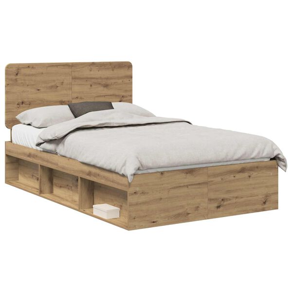 vidaXL Estructura de cama con cabecera Roble Artesanal 135 x 190 cm