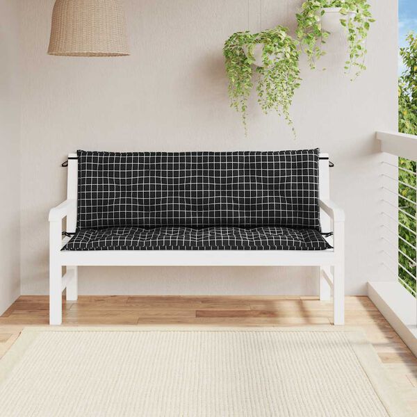 vidaXL Cojines para banco jardín 2 uds tela a cuadros negro 150x50x7cm
