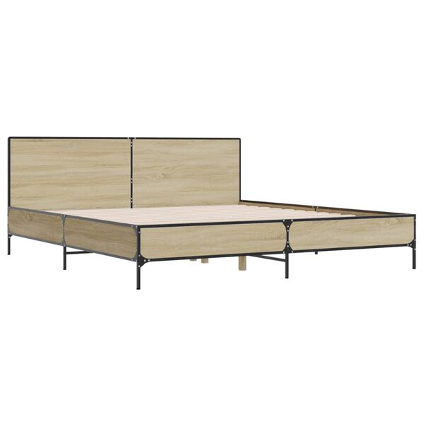 vidaXL Estructura cama madera ingenier&iacute;a metal roble Sonoma 180x200 cm