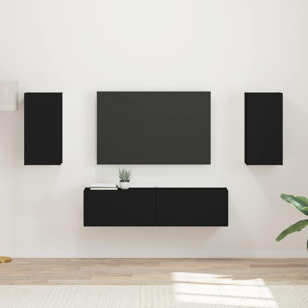 vidaXL Conjunto de mueble de TV 4 pcs Negro Madera de ingenier&iacute;a