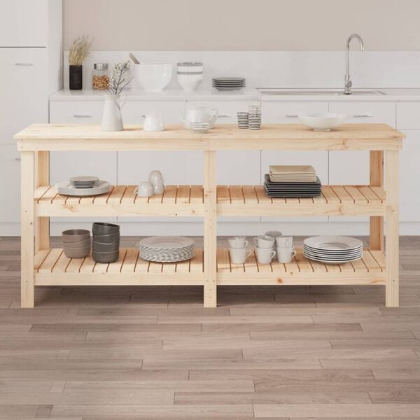 vidaXL Banco de trabajo de madera maciza de pino 181x50x80 cm