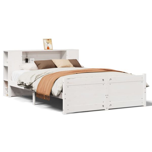 vidaXL Cama con estantería sin colchón madera maciza blanca 160x200 cm