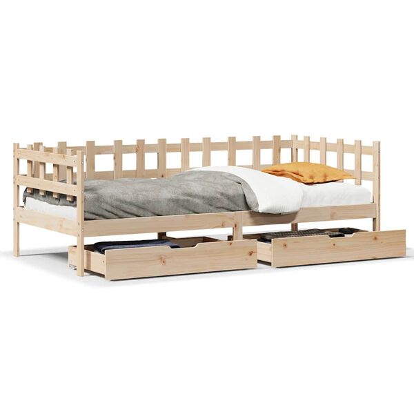 vidaXL Sof&aacute; cama con cajones madera maciza de pino 90x200 cm