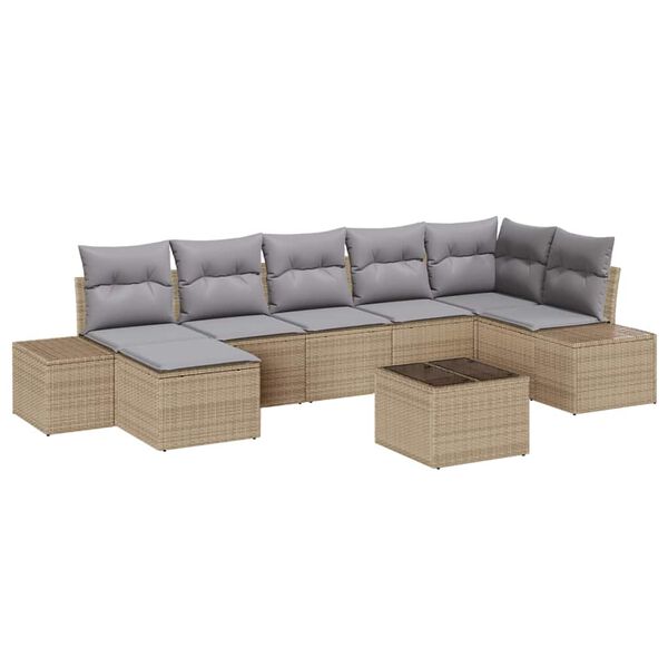 vidaXL Conjunto de sof&aacute; de jard&iacute;n 8 pcs Beige rat&aacute;n sint&eacute;tico