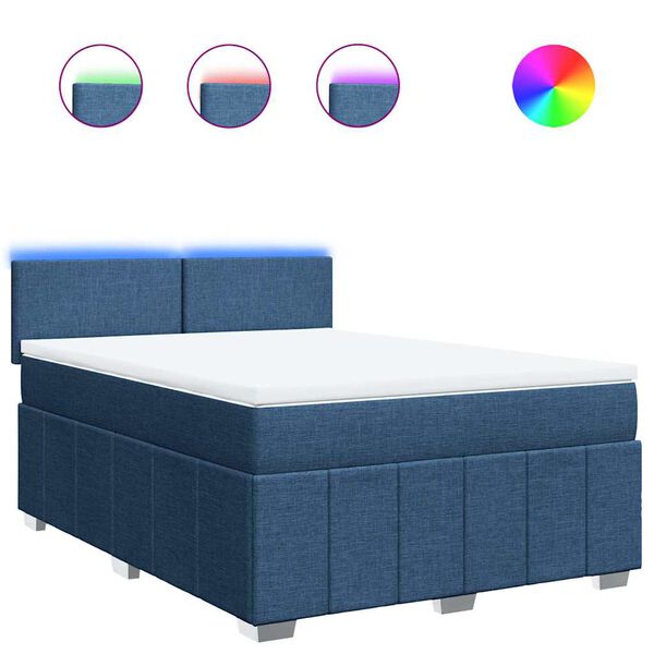 vidaXL Cama box spring con colch&oacute;n tela azul 140x190 cm
