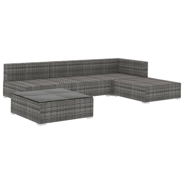 vidaXL Set de muebles de jardín 5 pzas y cojines ratán sintético gris