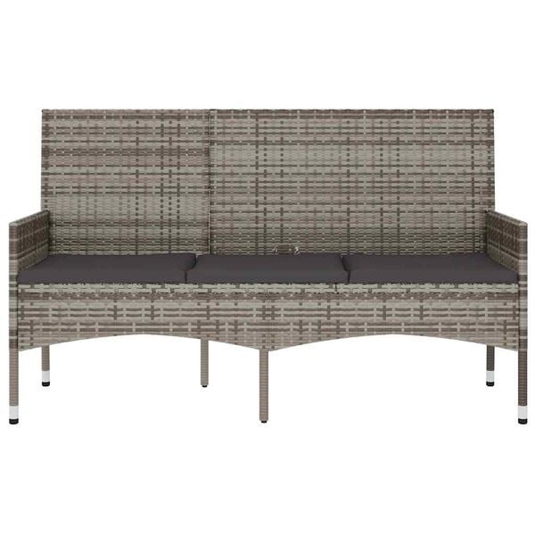 vidaXL Banco de jardín de 3 plazas con cojines ratán sintético gris