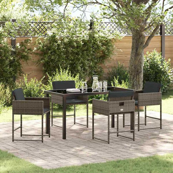 vidaXL Conjunto de Comedor de Jard&iacute;n 5 pcs Gris rat&aacute;n sint&eacute;tico