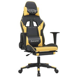 vidaXL Silla gaming masaje y reposapi&eacute;s cuero sint&eacute;tico negro dorado