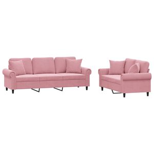vidaXL Juego de sof&aacute;s con cojines 2 piezas terciopelo rosa