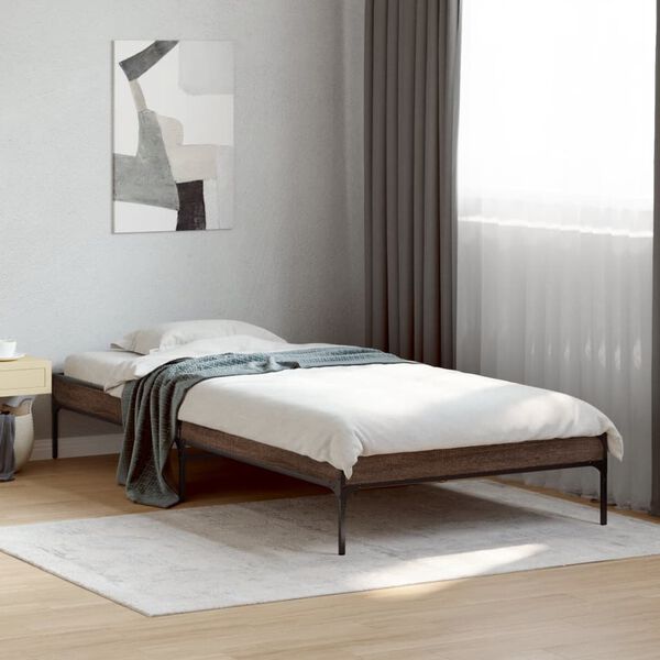 vidaXL Estructura cama madera ingenier&iacute;a metal roble marr&oacute;n 90x200 cm