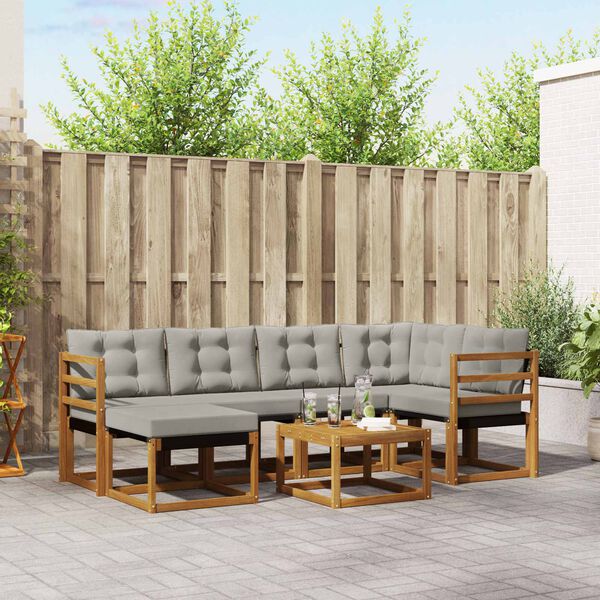 vidaXL Conjunto de sof&aacute;s de exterior 7 pcs Gris Natural y Claro