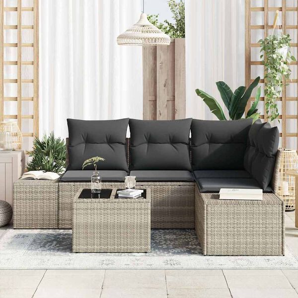 vidaXL Conjunto de sofá de jardín 5 pcs Gris Claro ratán sintético