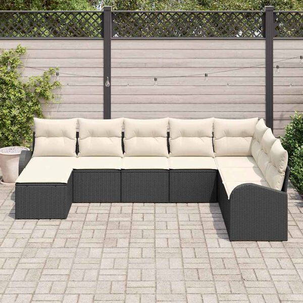 vidaXL Conjunto de sofá de jardín 8 pcs Negro y blanco Poliratán