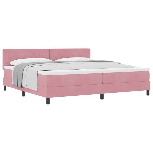 vidaXL Cama tipo Box Spring con colch&oacute;n Rosa 200 x 200 cm Terciopelo