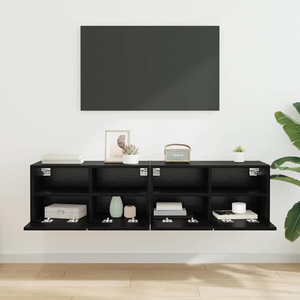 vidaXL Gabinetes de pared para TV 2 pcs Roble Negro 60 x 30 x 30 cm