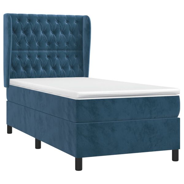 vidaXL Cama box spring con colch&oacute;n terciopelo azul oscuro 80x200 cm