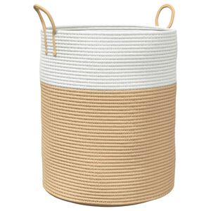vidaXL Cesta de almacenaje algod&oacute;n beige y blanco &Oslash;38x46 cm