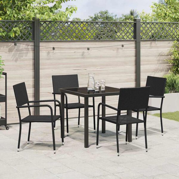 vidaXL Conjunto de Comedor de Jard&iacute;n 5 pcs Negro rat&aacute;n sint&eacute;tico