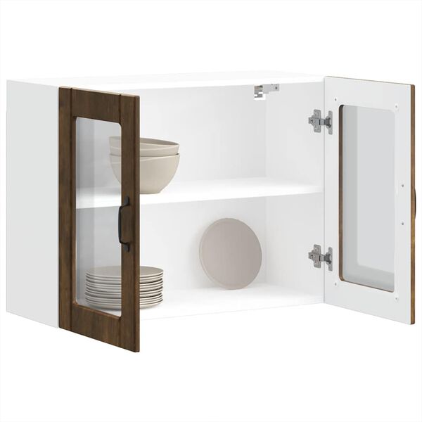 vidaXL Armario de cocina de pared con puerta de cristal "Lucca" de, madera de ingenier&iacute;a de roble ahumado