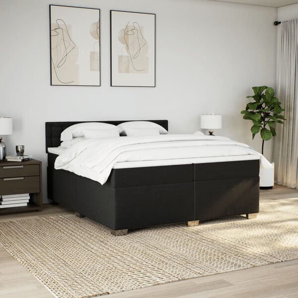 vidaXL Cama box spring con colch&oacute;n tela negro 200x200 cm