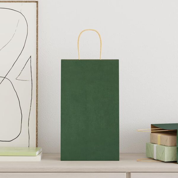 vidaXL Bolsas de papel con asas 50 uds verde 21x11x36 cm