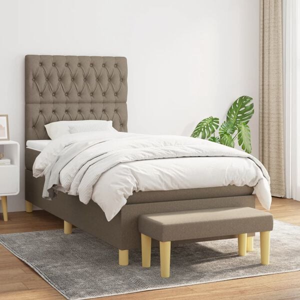 vidaXL Cama box spring con colch&oacute;n tela gris taupe 90x200 cm