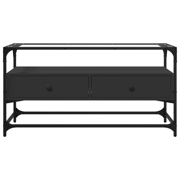 vidaXL Mueble TV cristal y madera ingenier&iacute;a negro 98x35x51 cm
