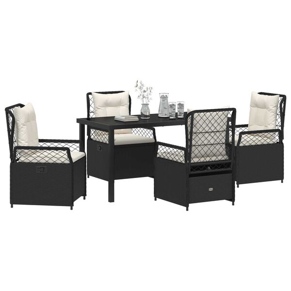 vidaXL Conjunto de Comedor de Jard&iacute;n 5 pcs Negro rat&aacute;n sint&eacute;tico