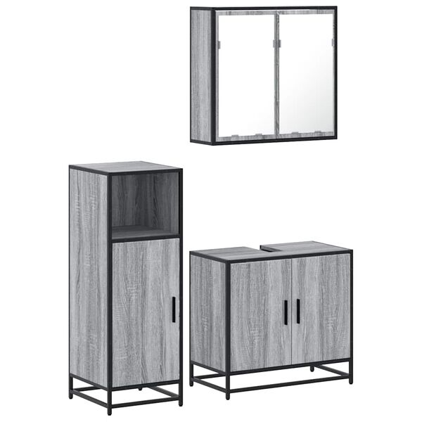vidaXL Set de muebles de baño 3 pzas madera contrachapada gris sonoma