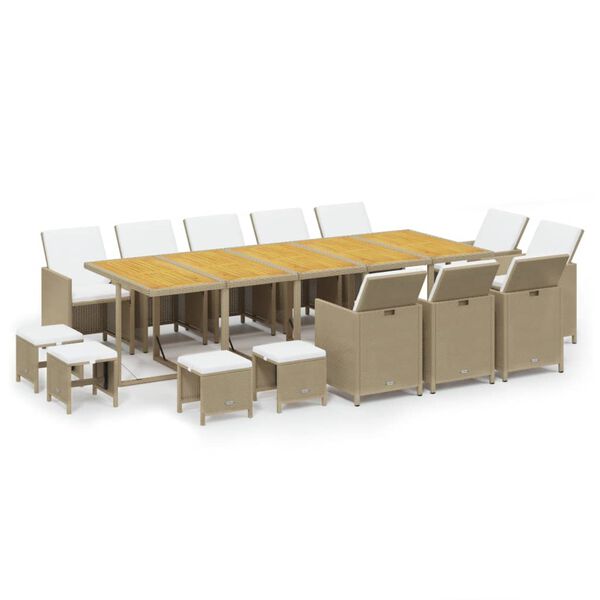 vidaXL Set comedor de jard&iacute;n 15 pzas con cojines rat&aacute;n sint&eacute;tico beige