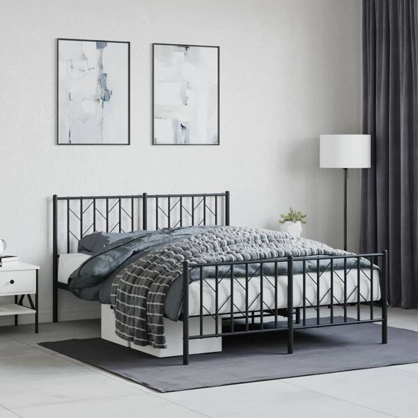 vidaXL Estructura cama sin colch&oacute;n con estribo metal negro 140x200 cm
