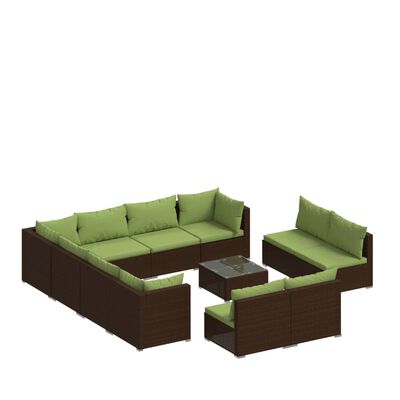 vidaXL Set de muebles de jardín 12 pzas cojines ratán sintético marrón