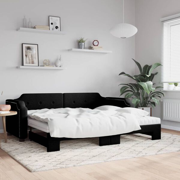 vidaXL Sof&aacute; cama nido con colch&oacute;n tela negro 80x200 cm