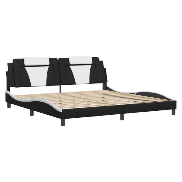 vidaXL Estructura de cama Viana sin colch&oacute;n cuero sint&eacute;tico negro blanco 200x200 cm