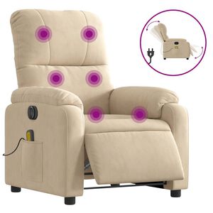 vidaXL Sill&oacute;n reclinable masaje el&eacute;ctrico tela microfibra color crema