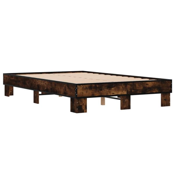 vidaXL Estructura cama madera ingenier&iacute;a metal roble ahumado 140x200cm