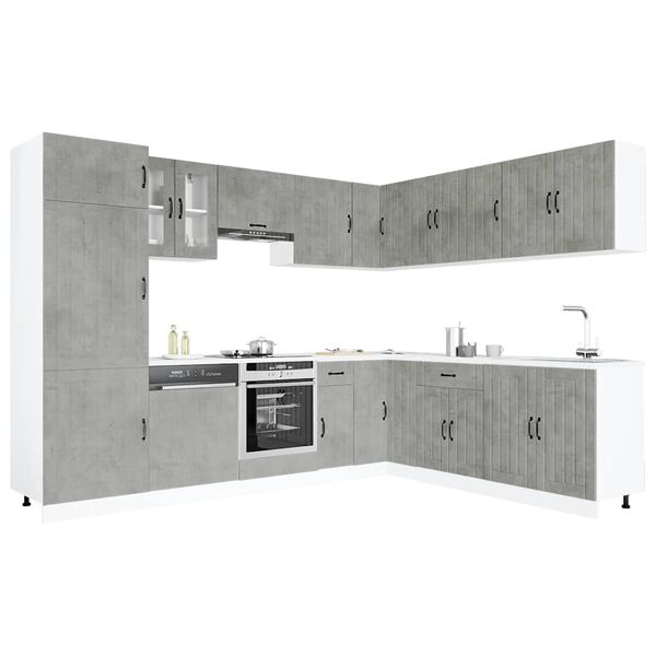 vidaXL Mueble cocina Lucca gris hormig&oacute;n 14 pzas madera contrachapada
