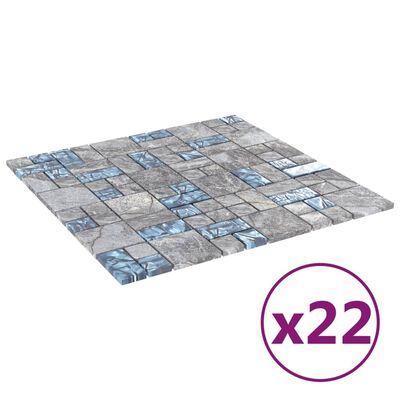 vidaXL Azulejos de mosaico 22 unidades vidrio gris y azul 30x30 cm